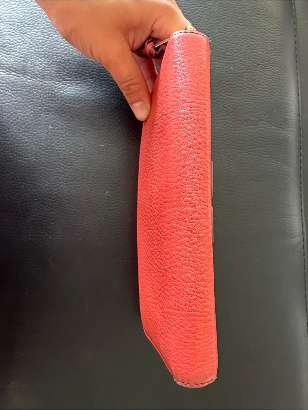 Tory Burch Red Pebbled Leather Zip Wallet with Logo
